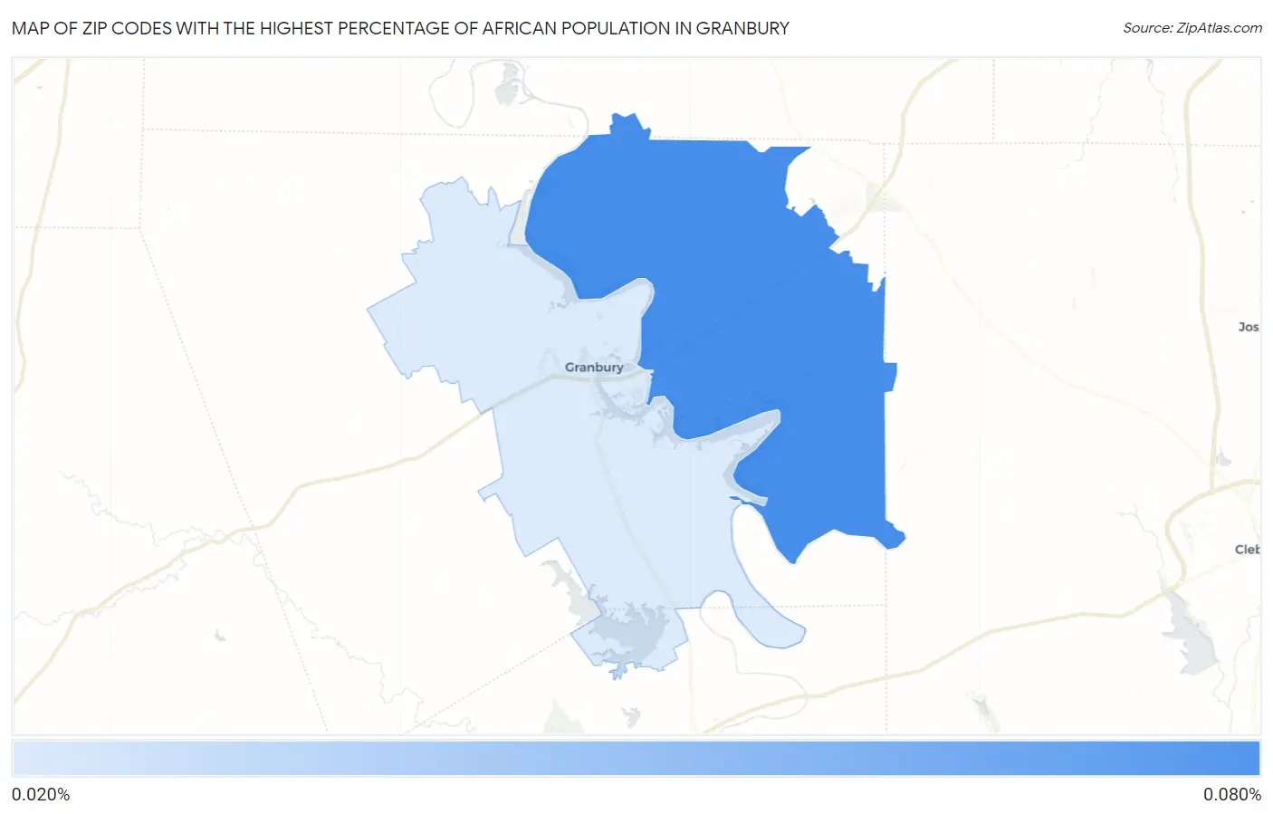 Zip Codes with the Highest Percentage of African Population in Granbury Map
