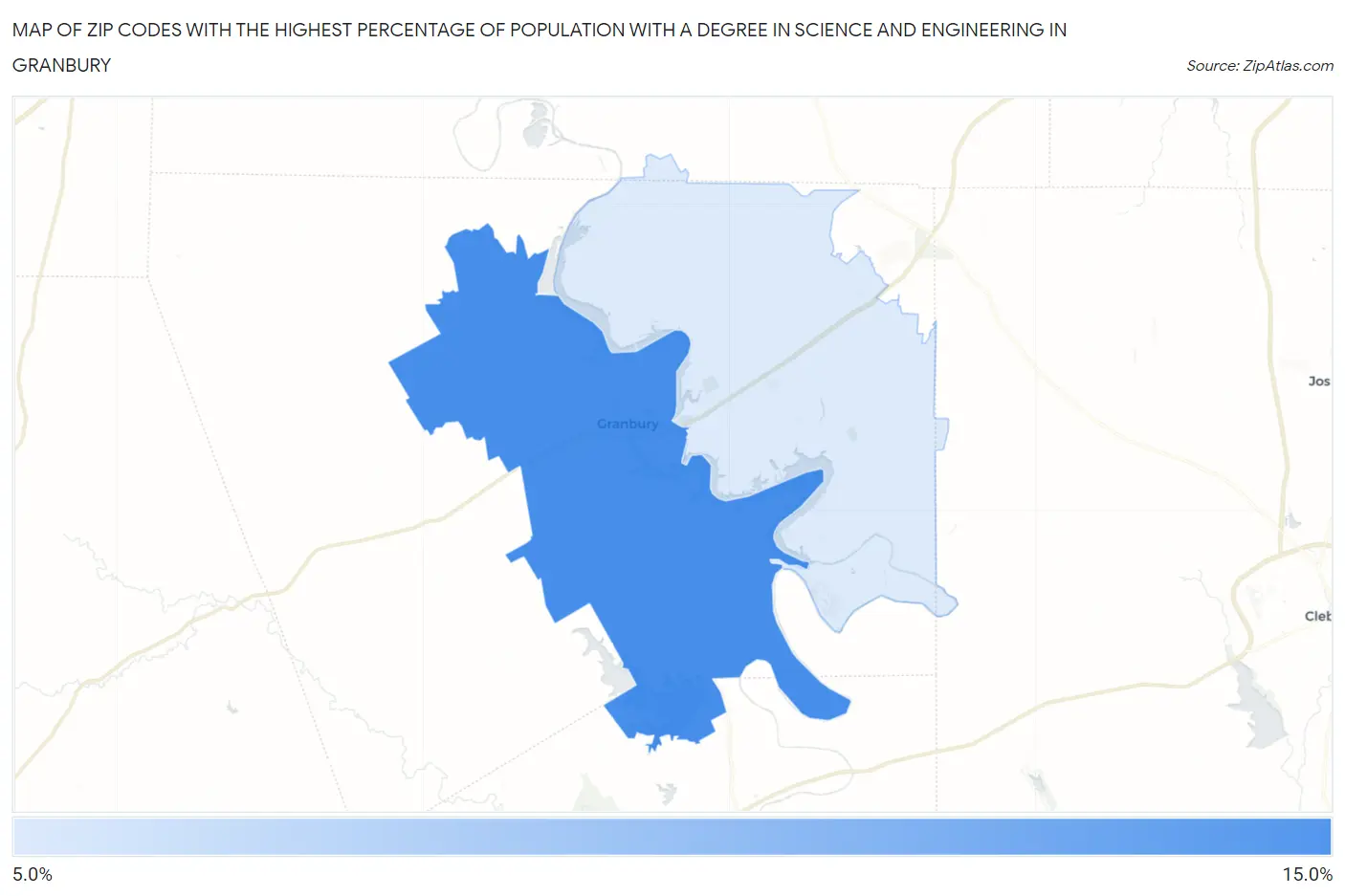 Zip Codes with the Highest Percentage of Population with a Degree in Science and Engineering in Granbury Map