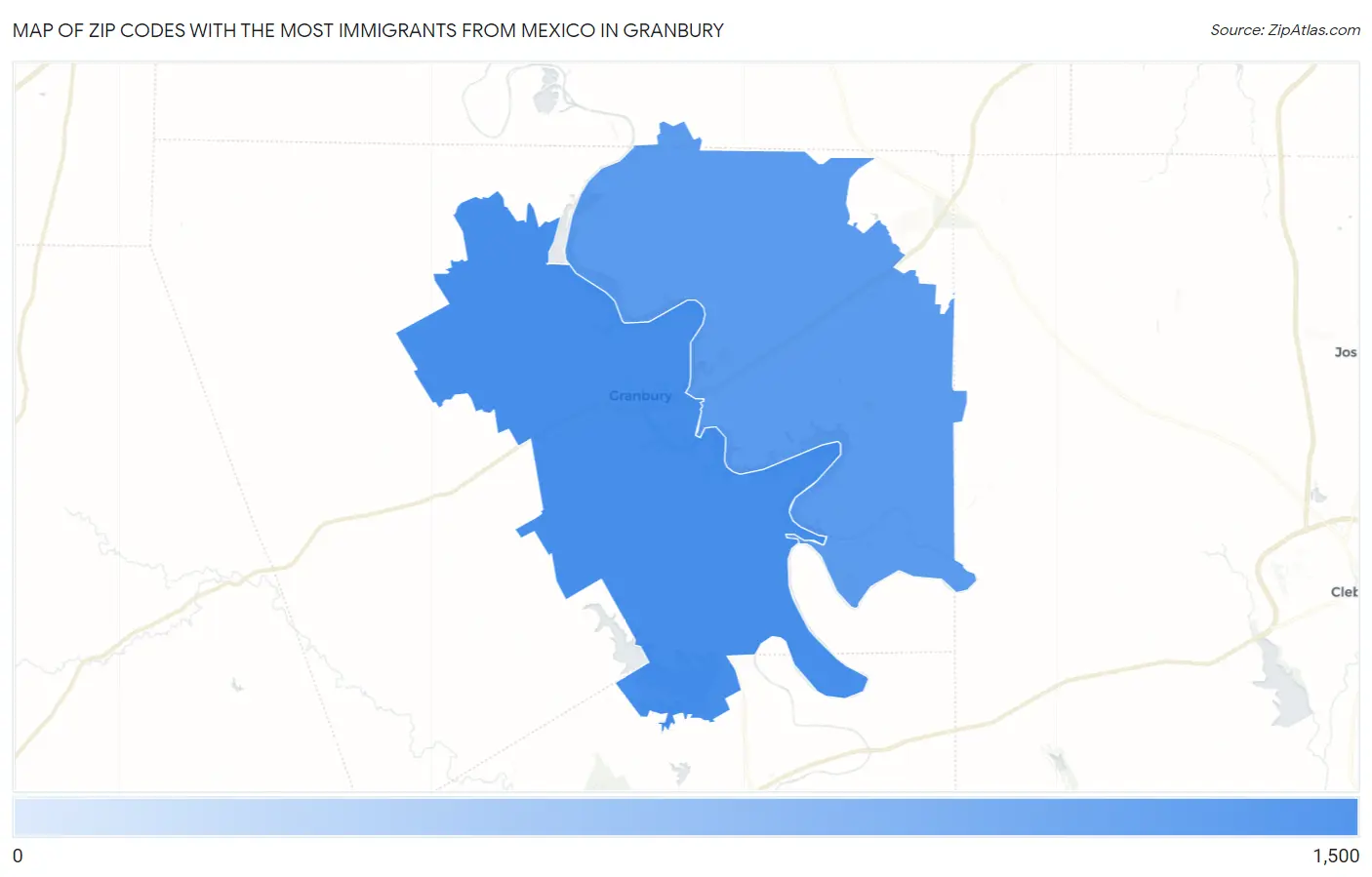 Zip Codes with the Most Immigrants from Mexico in Granbury Map