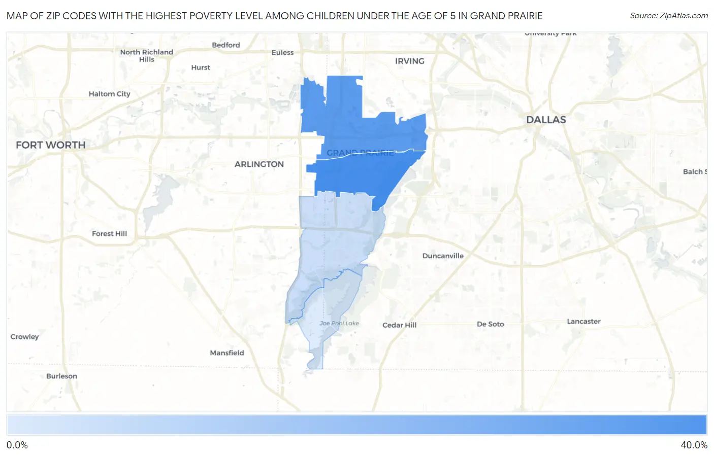 Zip Codes with the Highest Poverty Level Among Children Under the Age of 5 in Grand Prairie Map