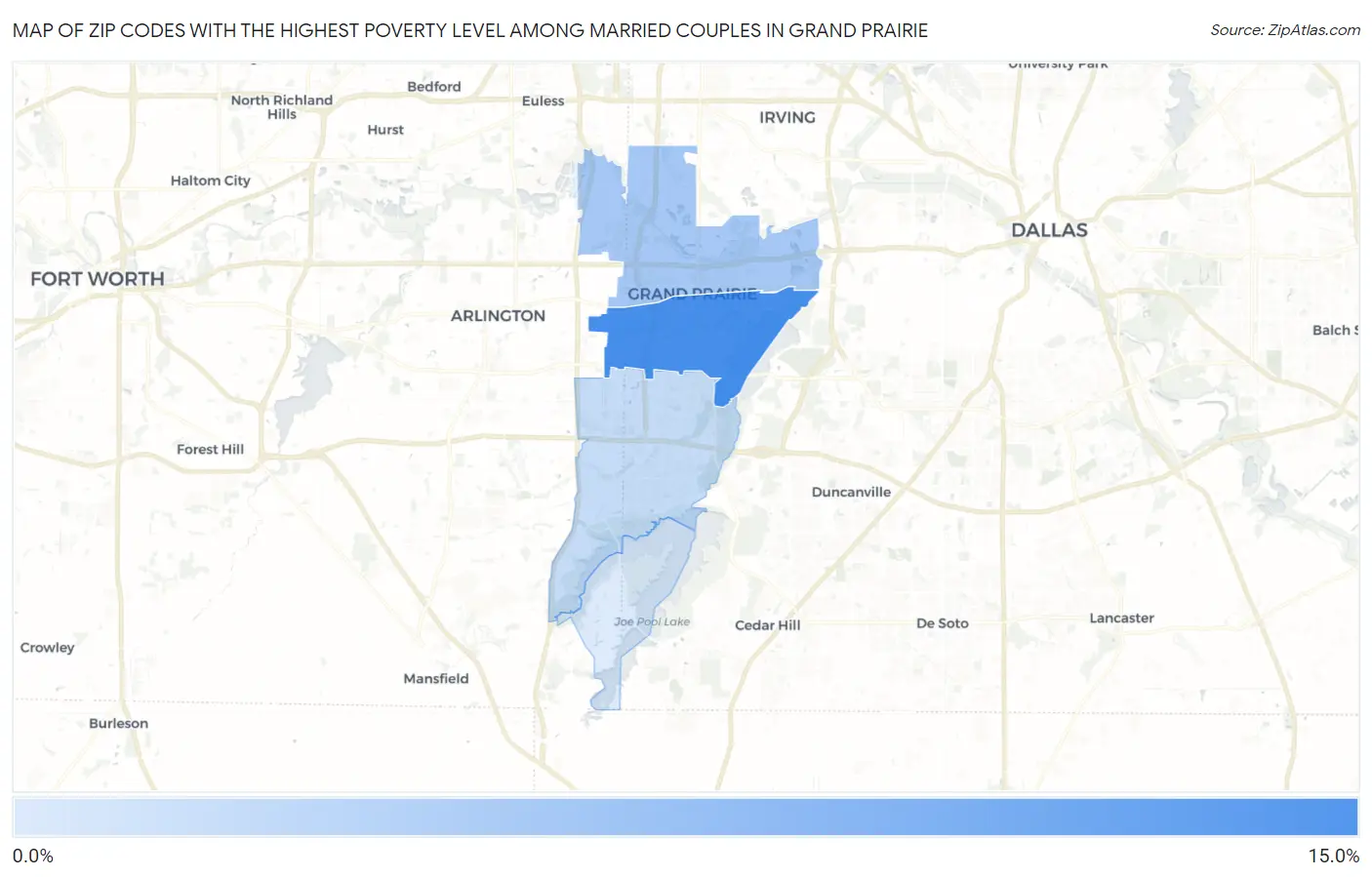 Zip Codes with the Highest Poverty Level Among Married Couples in Grand Prairie Map