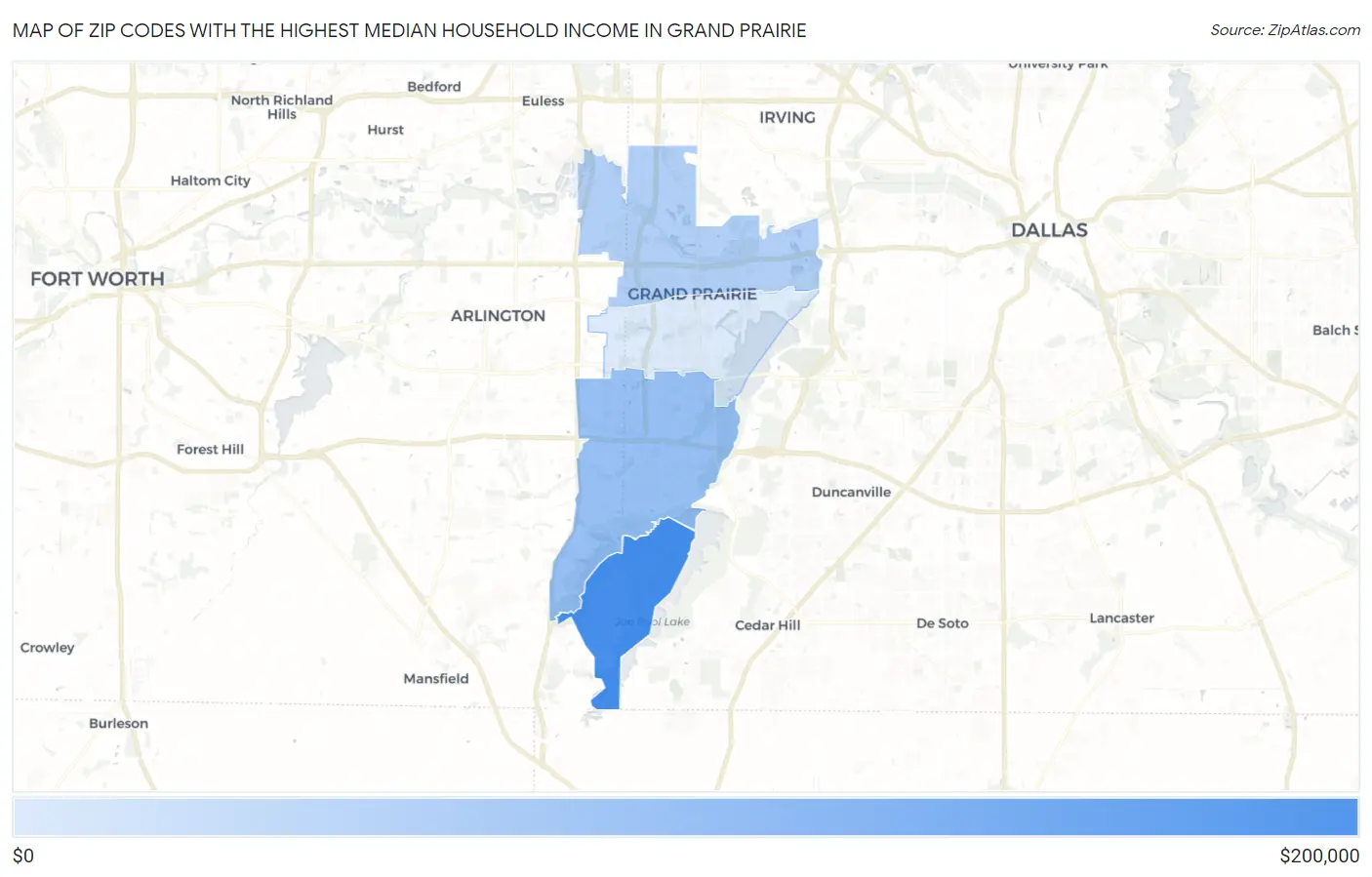Zip Codes with the Highest Median Household Income in Grand Prairie Map