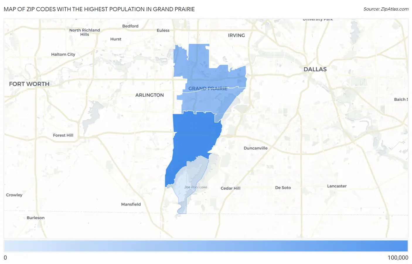 Zip Codes with the Highest Population in Grand Prairie Map