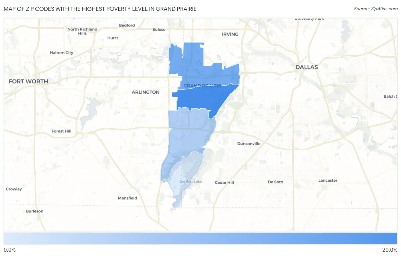 Zip Codes with the Highest Poverty Level in Grand Prairie Map