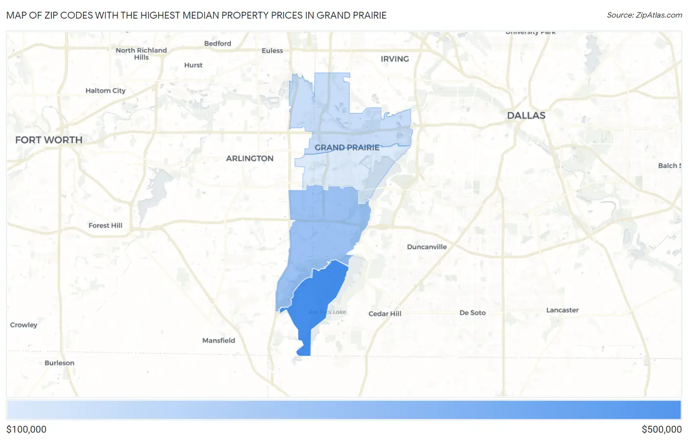Zip Codes with the Highest Median Property Prices in Grand Prairie Map