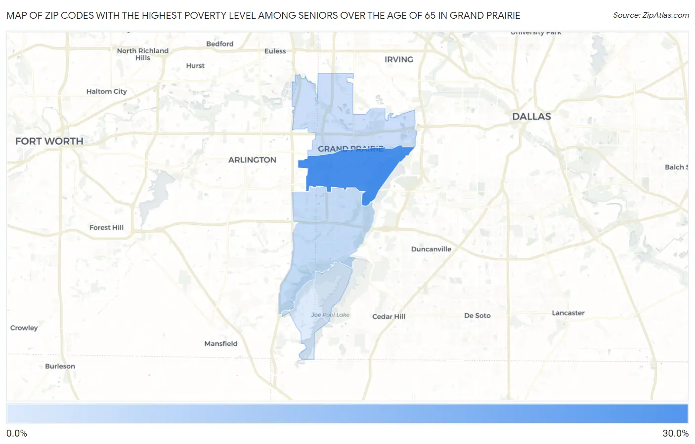 Zip Codes with the Highest Poverty Level Among Seniors Over the Age of 65 in Grand Prairie Map