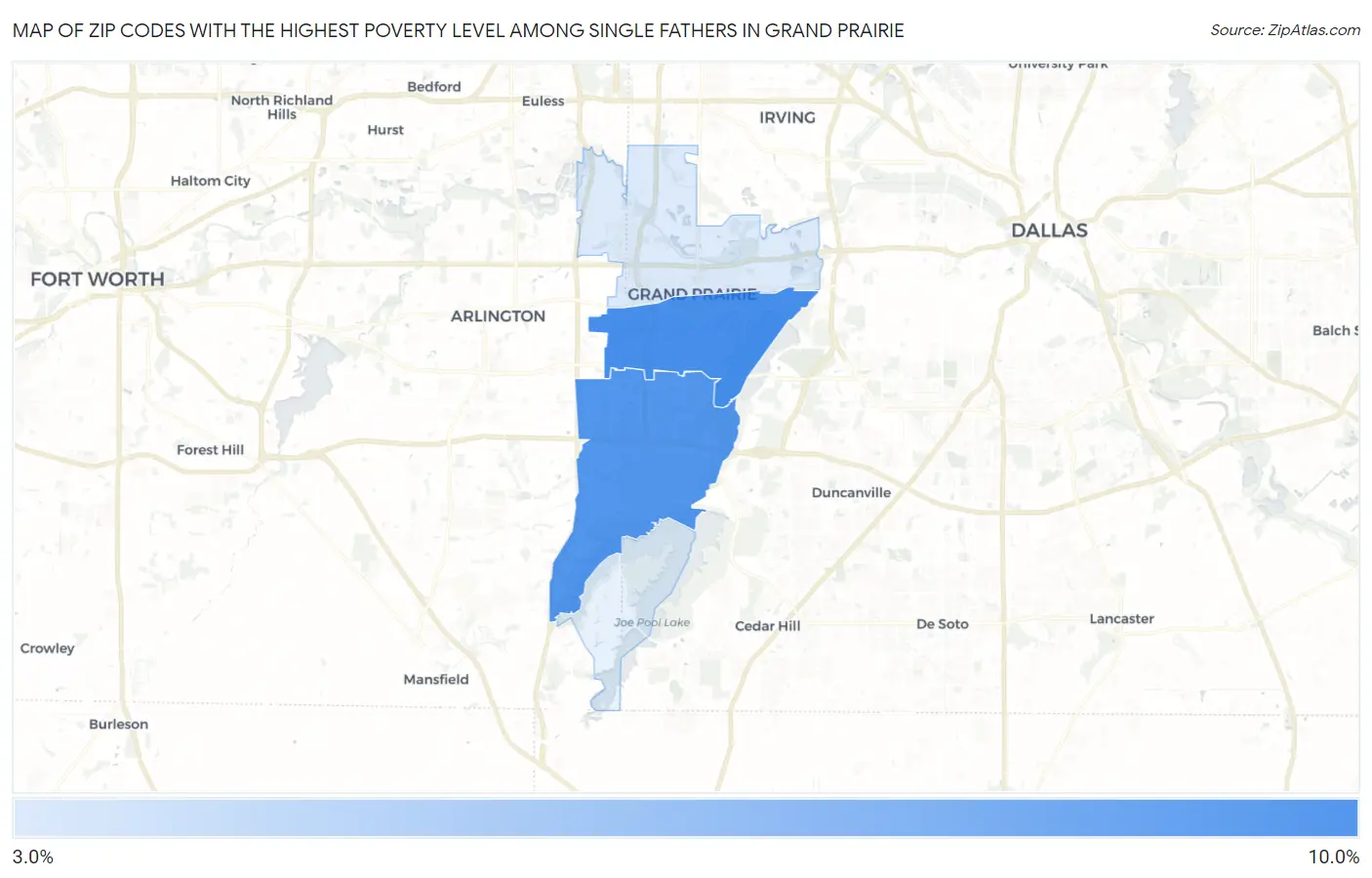 Zip Codes with the Highest Poverty Level Among Single Fathers in Grand Prairie Map