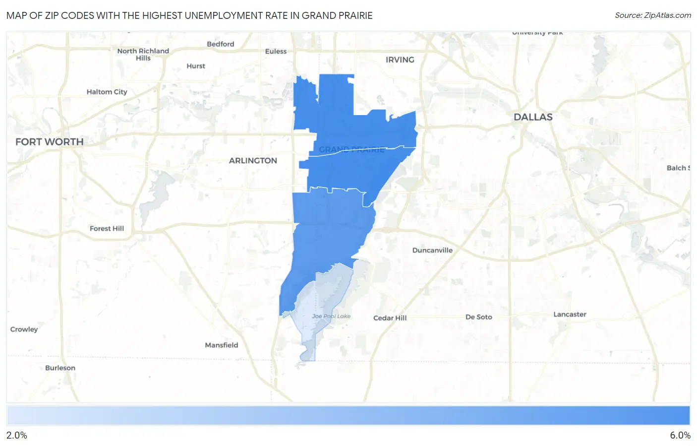 Zip Codes with the Highest Unemployment Rate in Grand Prairie Map