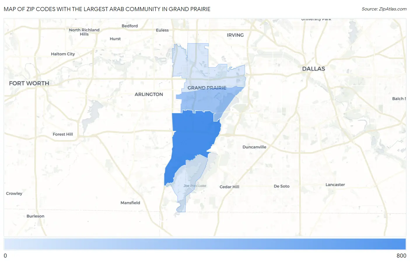 Zip Codes with the Largest Arab Community in Grand Prairie Map