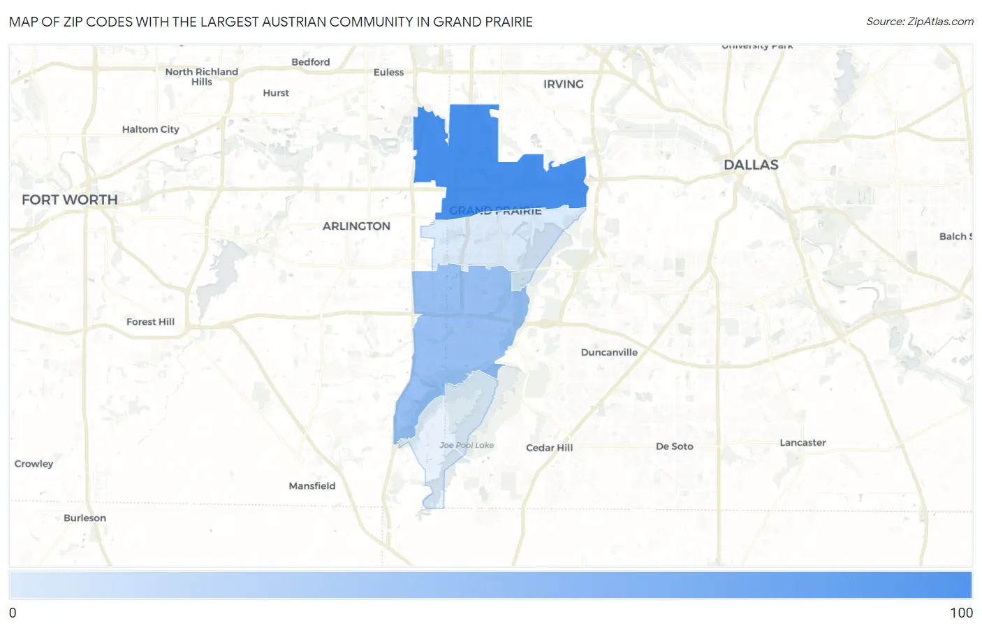 Zip Codes with the Largest Austrian Community in Grand Prairie Map