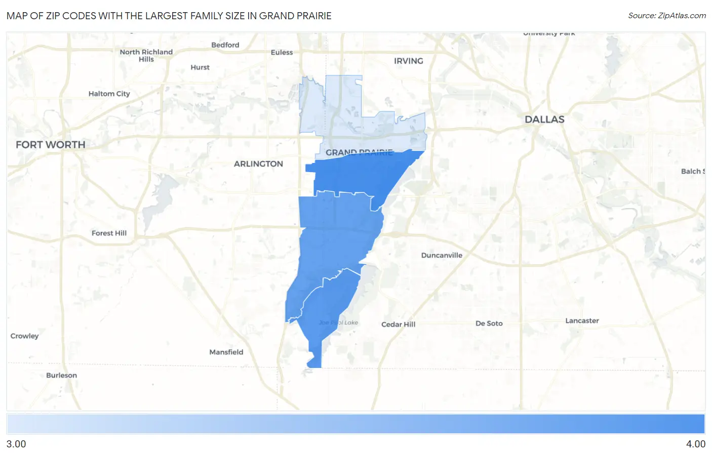Zip Codes with the Largest Family Size in Grand Prairie Map