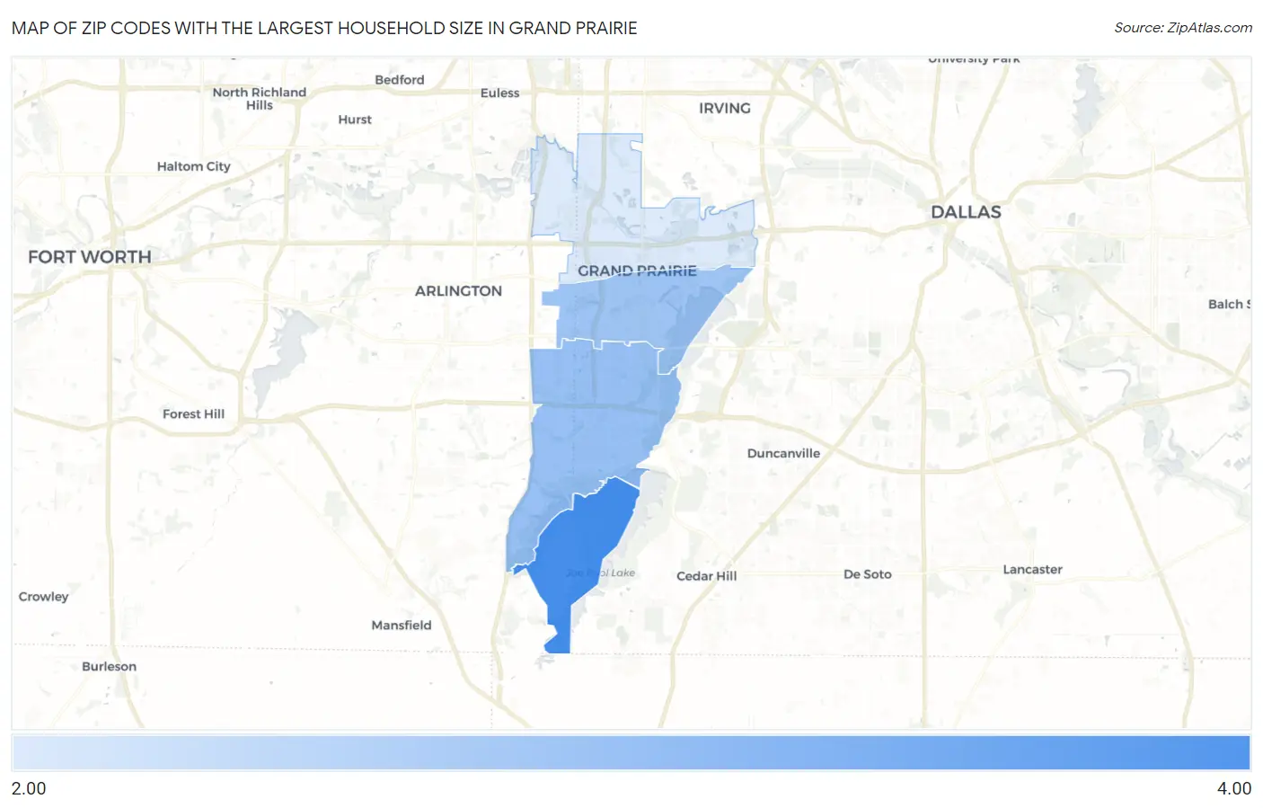Zip Codes with the Largest Household Size in Grand Prairie Map