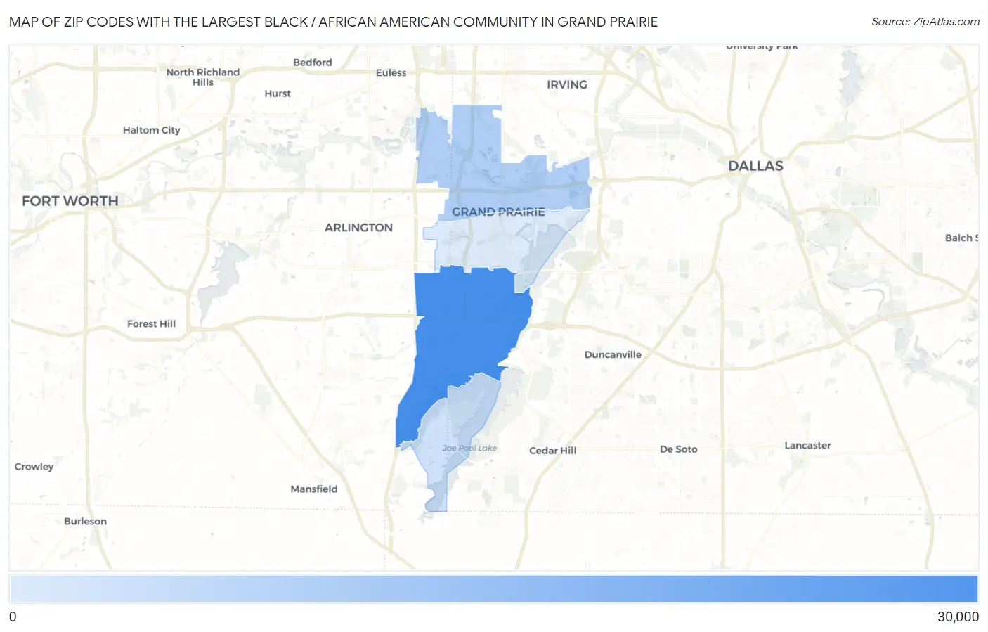 Zip Codes with the Largest Black / African American Community in Grand Prairie Map