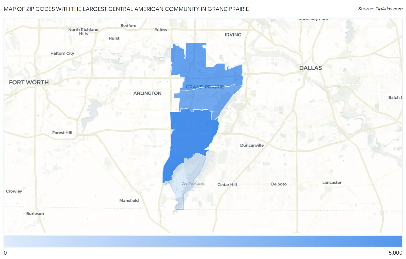 Zip Codes with the Largest Central American Community in Grand Prairie Map