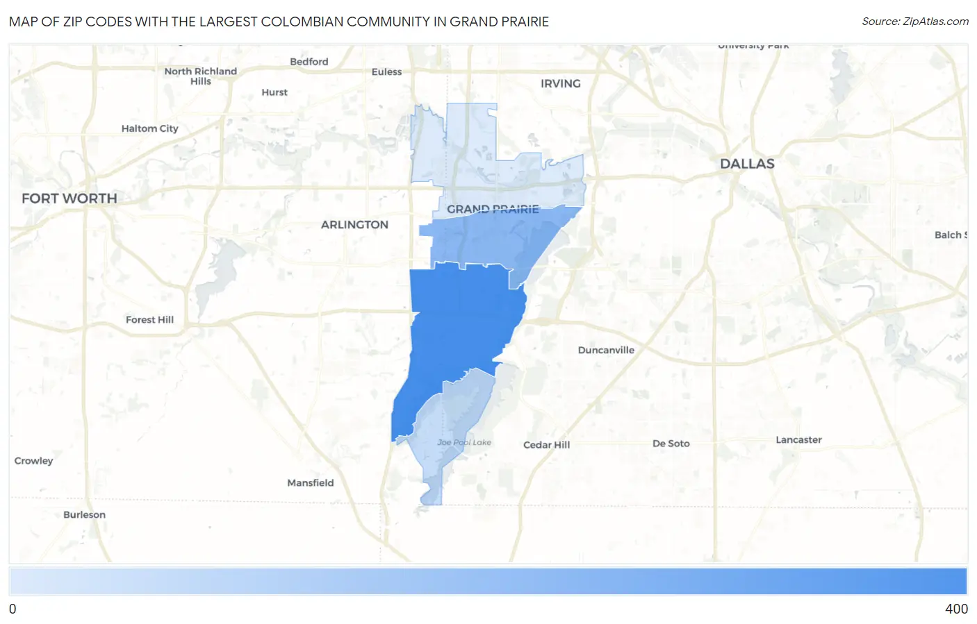 Zip Codes with the Largest Colombian Community in Grand Prairie Map