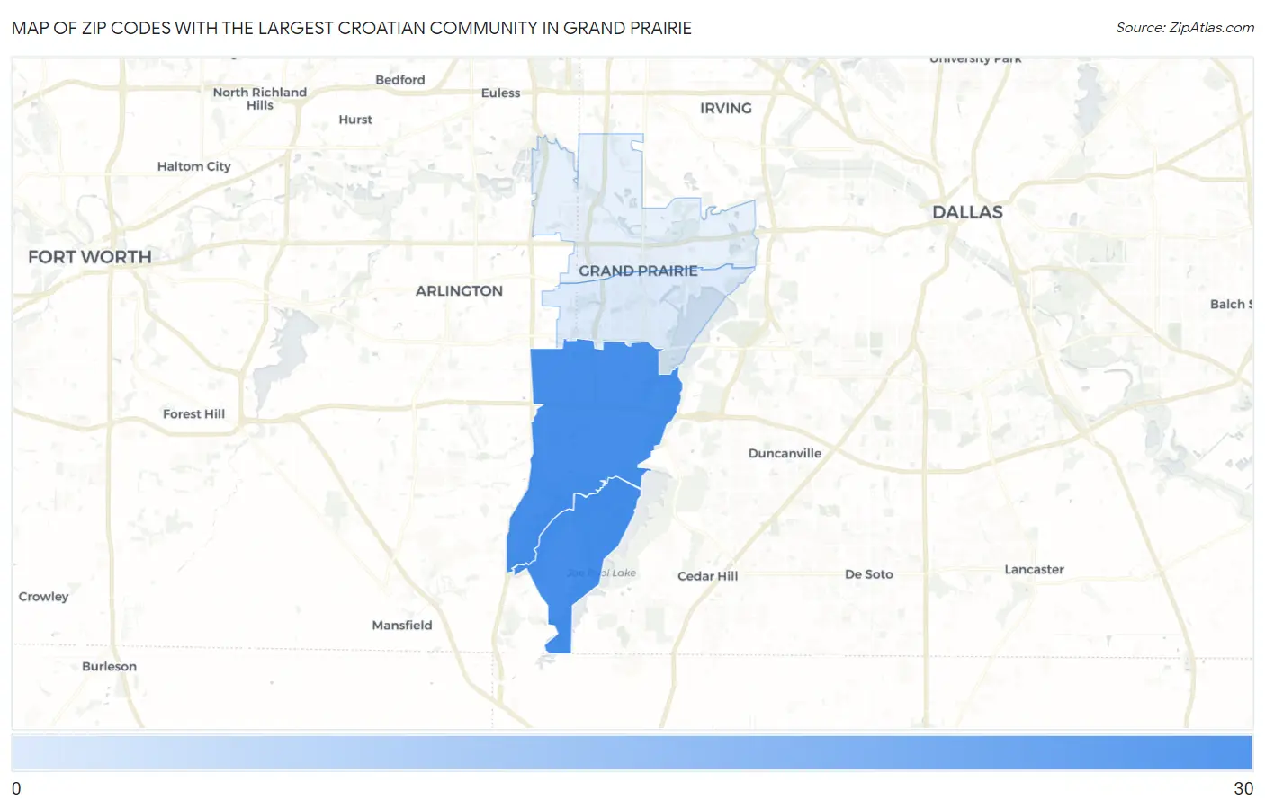 Zip Codes with the Largest Croatian Community in Grand Prairie Map