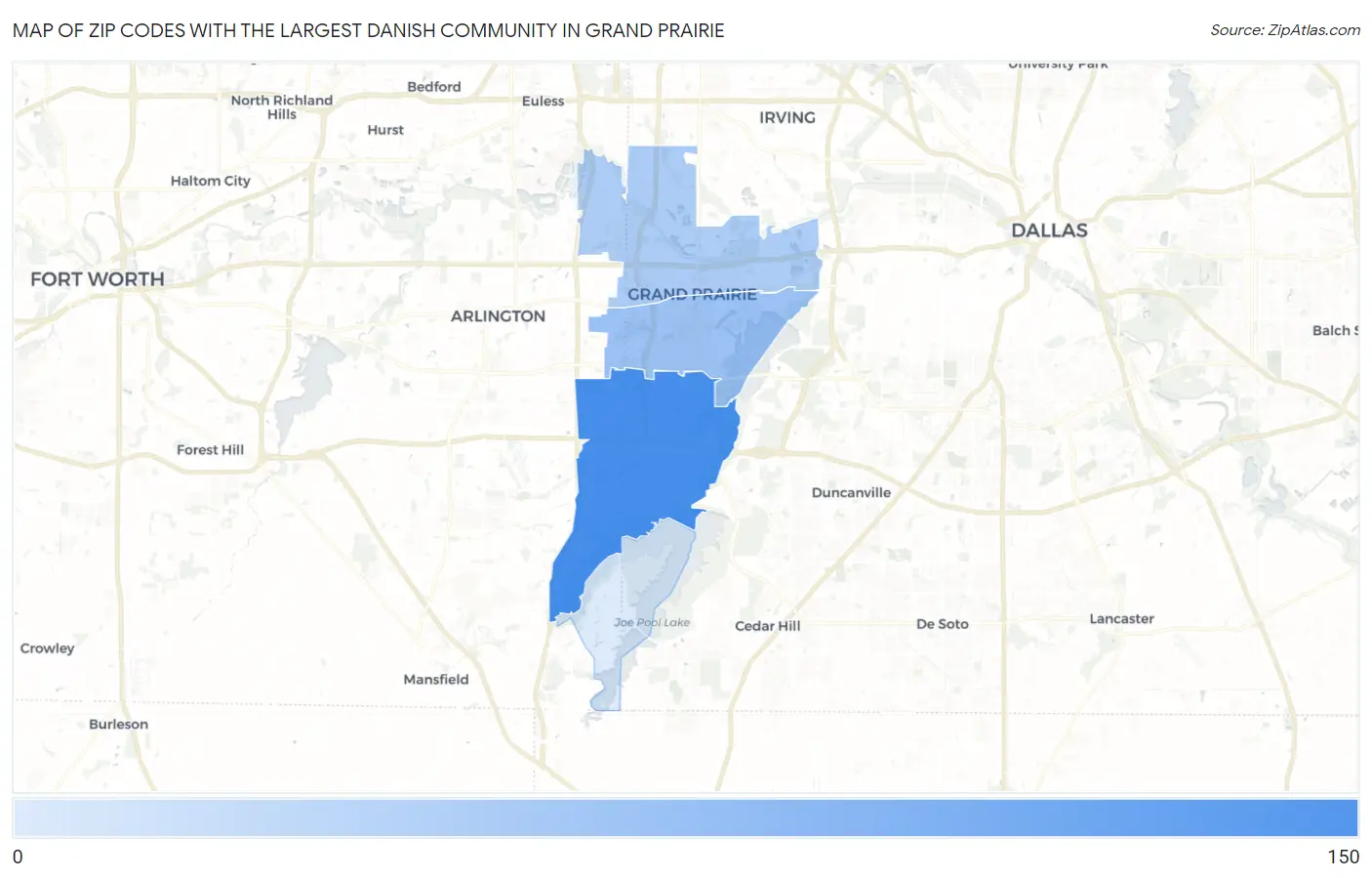 Zip Codes with the Largest Danish Community in Grand Prairie Map