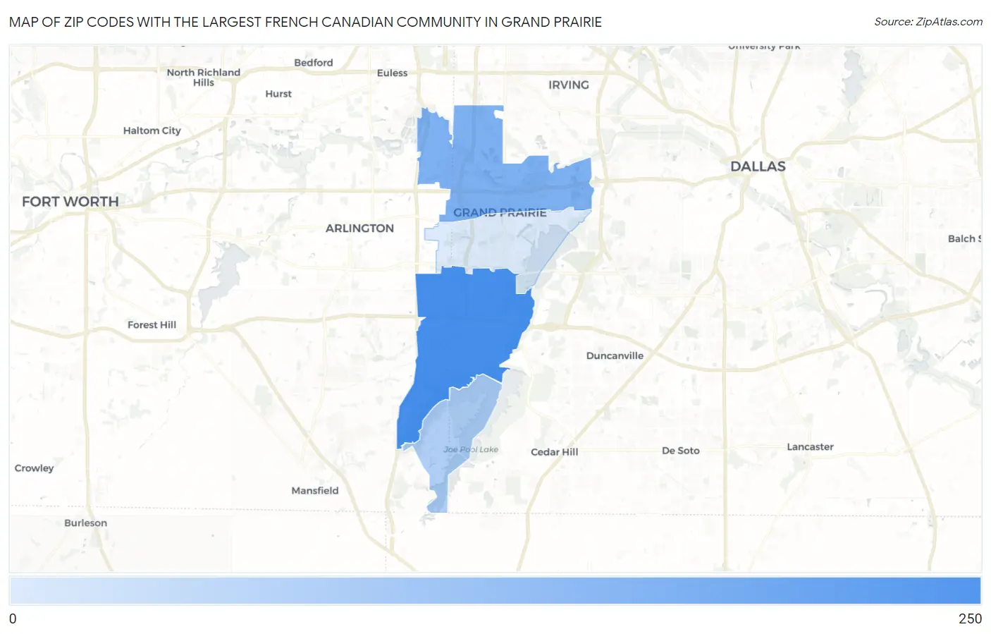 Zip Codes with the Largest French Canadian Community in Grand Prairie Map
