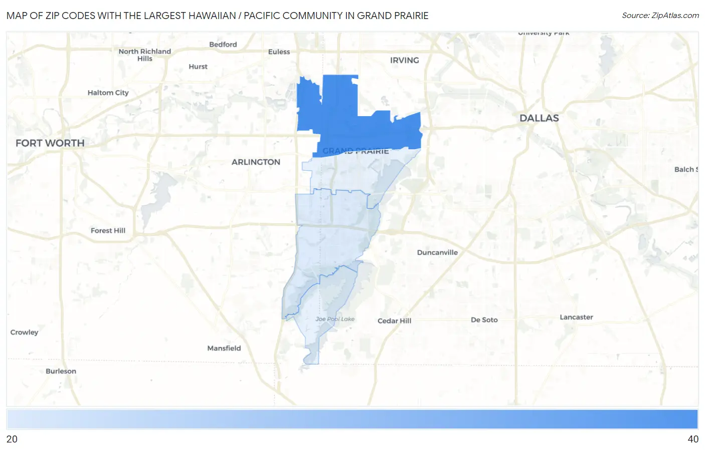 Zip Codes with the Largest Hawaiian / Pacific Community in Grand Prairie Map