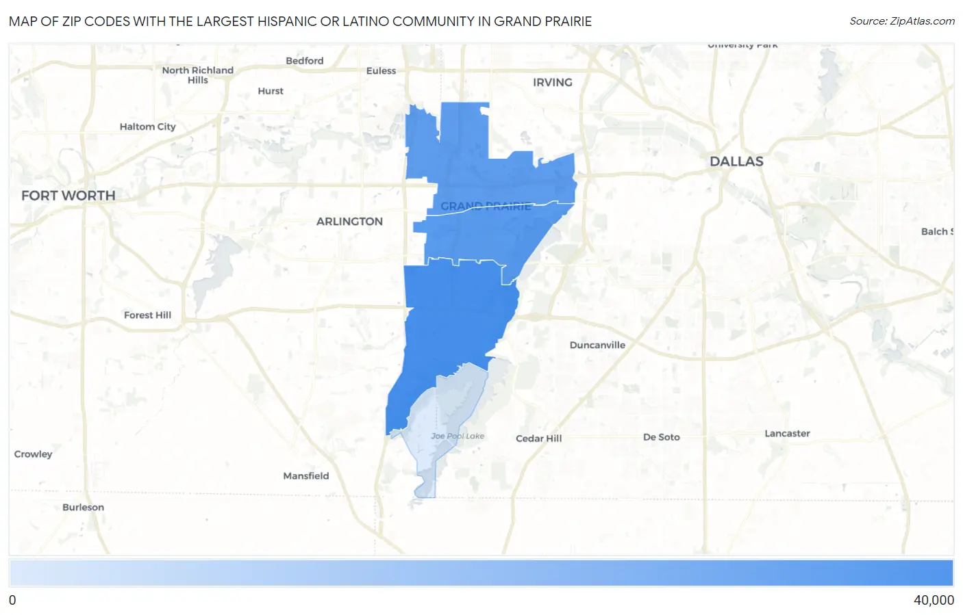 Zip Codes with the Largest Hispanic or Latino Community in Grand Prairie Map