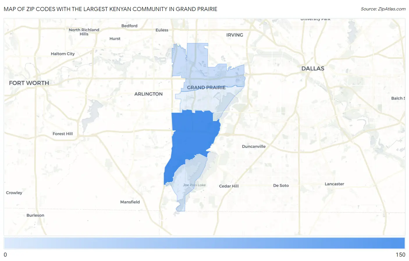 Zip Codes with the Largest Kenyan Community in Grand Prairie Map