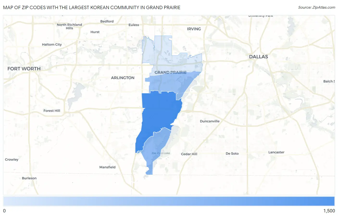 Zip Codes with the Largest Korean Community in Grand Prairie Map