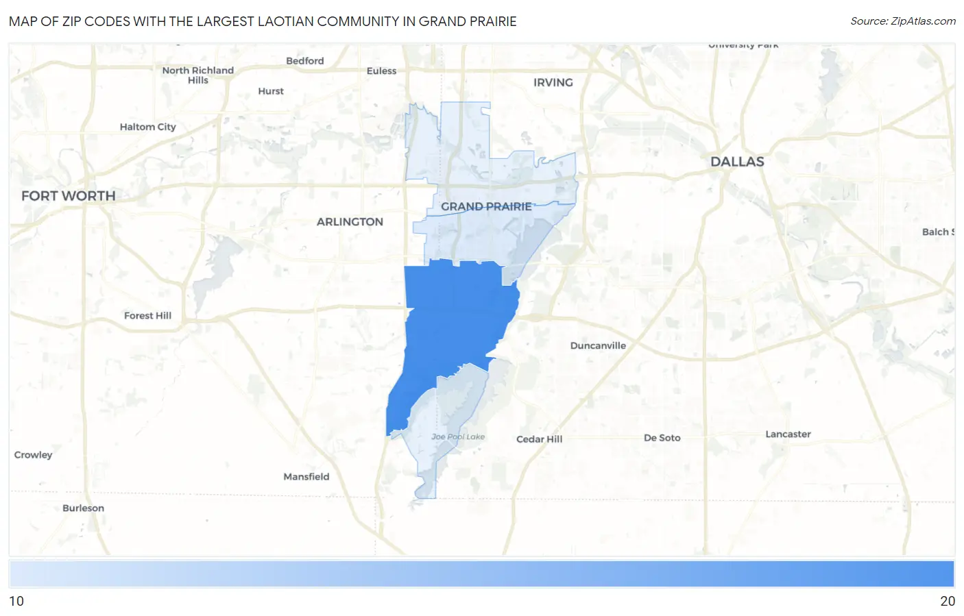 Zip Codes with the Largest Laotian Community in Grand Prairie Map