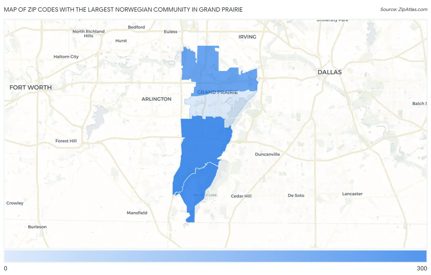 Zip Codes with the Largest Norwegian Community in Grand Prairie Map