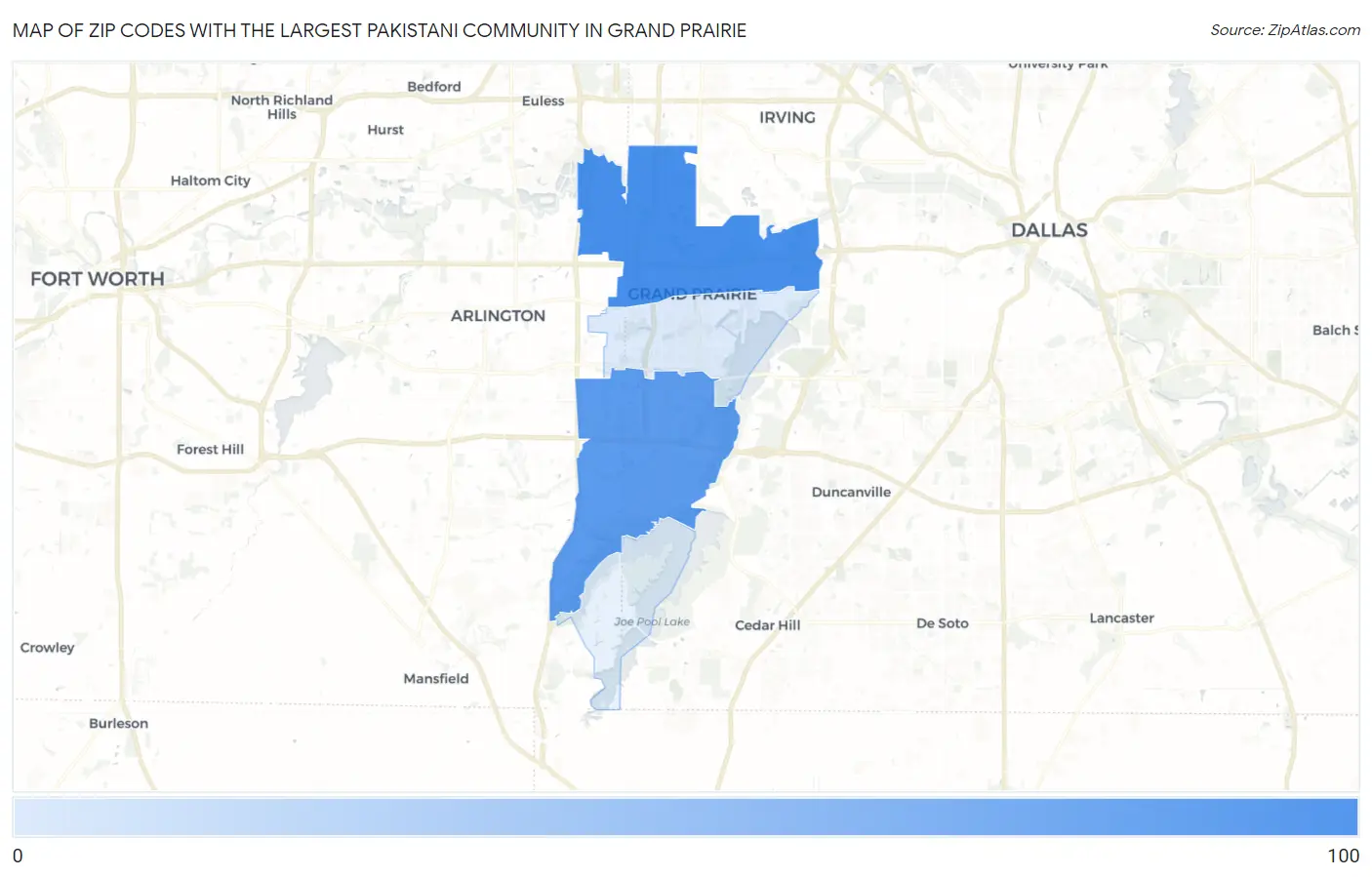 Zip Codes with the Largest Pakistani Community in Grand Prairie Map
