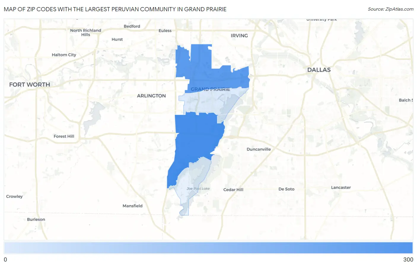 Zip Codes with the Largest Peruvian Community in Grand Prairie Map