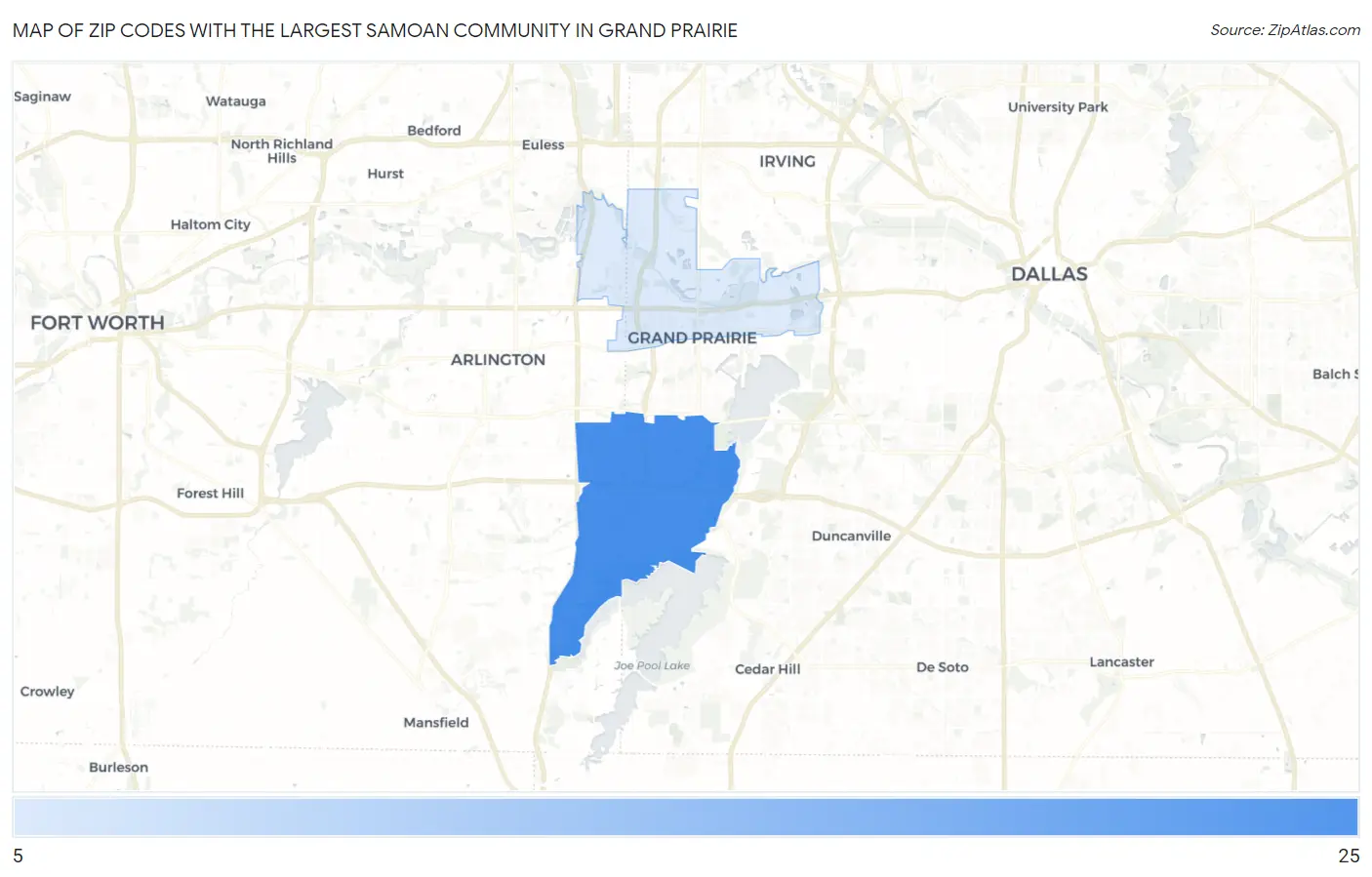 Zip Codes with the Largest Samoan Community in Grand Prairie Map