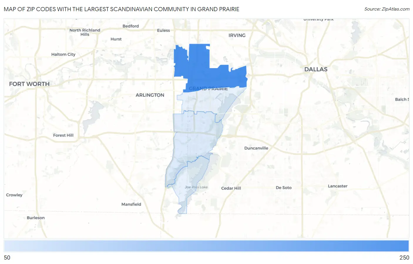 Zip Codes with the Largest Scandinavian Community in Grand Prairie Map