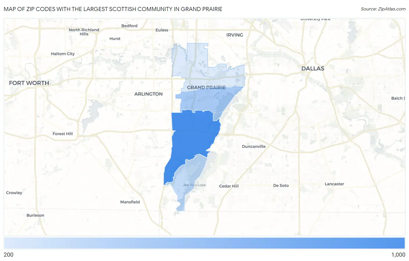 Zip Codes with the Largest Scottish Community in Grand Prairie Map