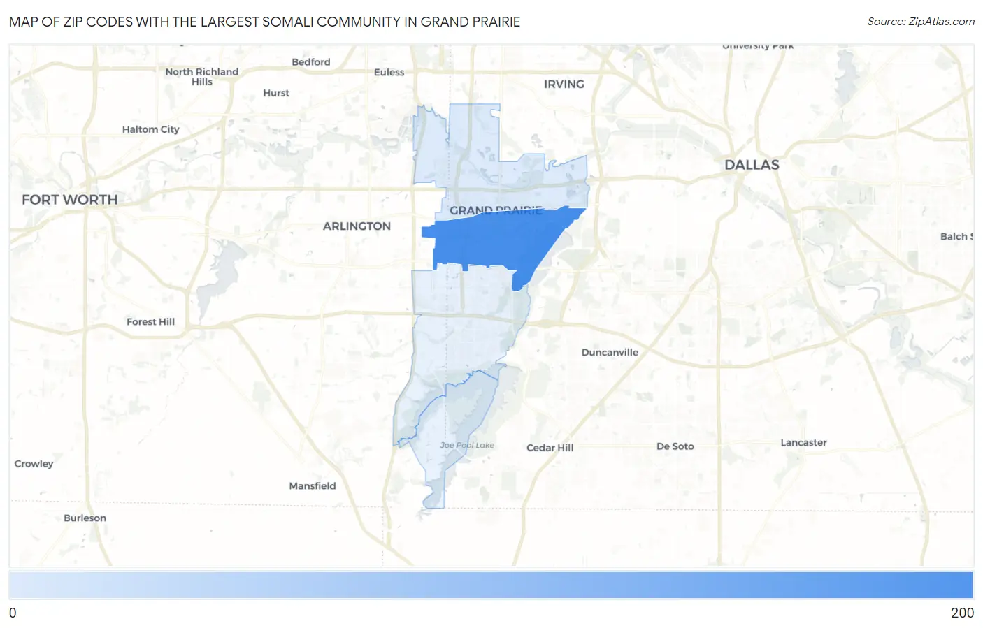 Zip Codes with the Largest Somali Community in Grand Prairie Map