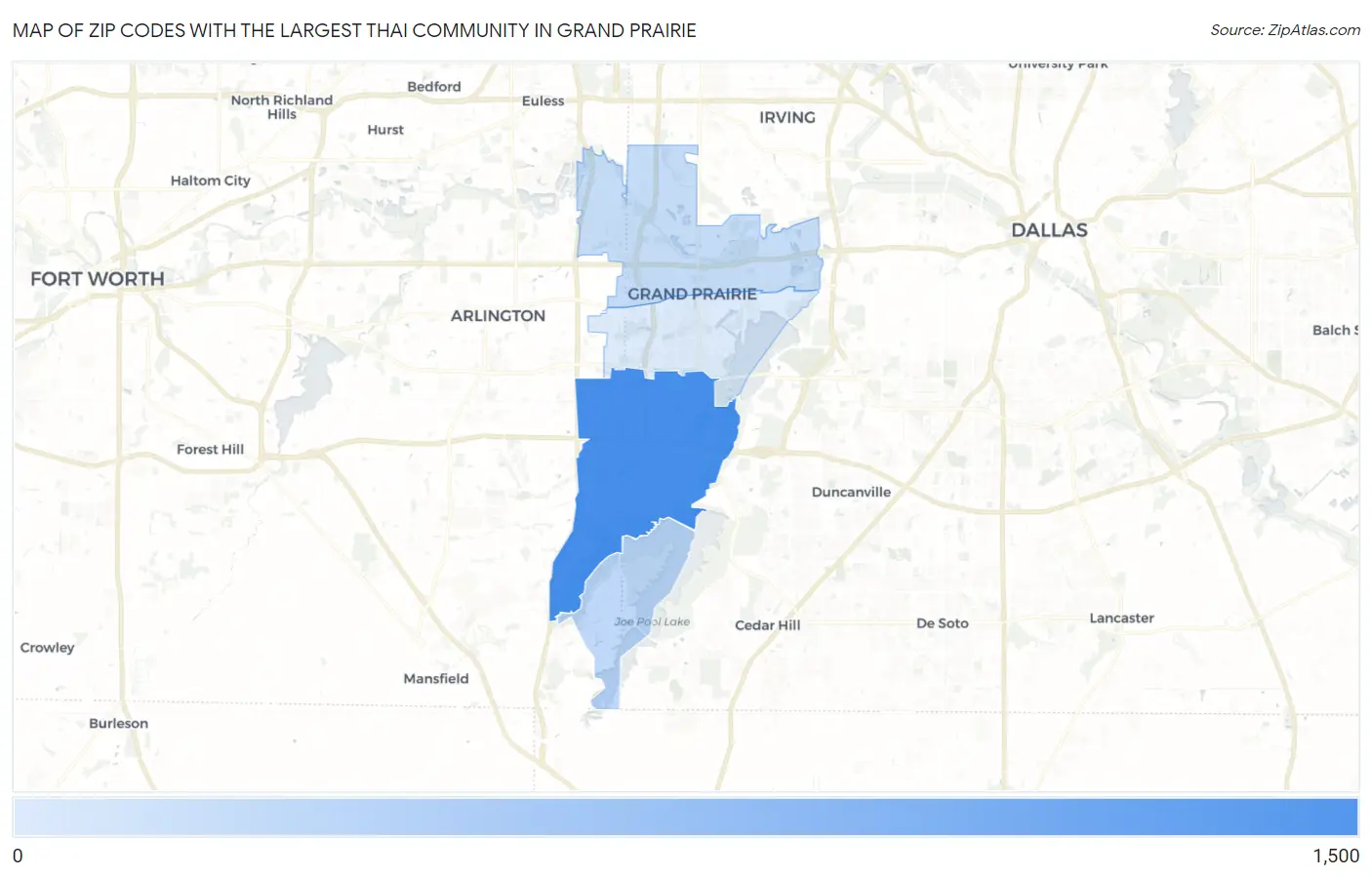Zip Codes with the Largest Thai Community in Grand Prairie Map