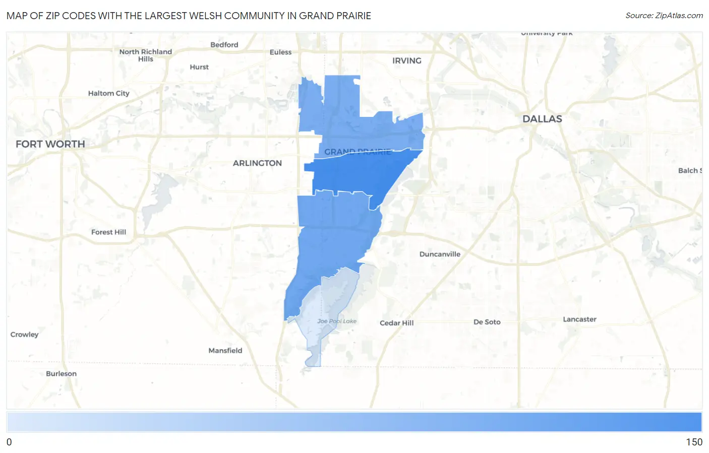 Zip Codes with the Largest Welsh Community in Grand Prairie Map