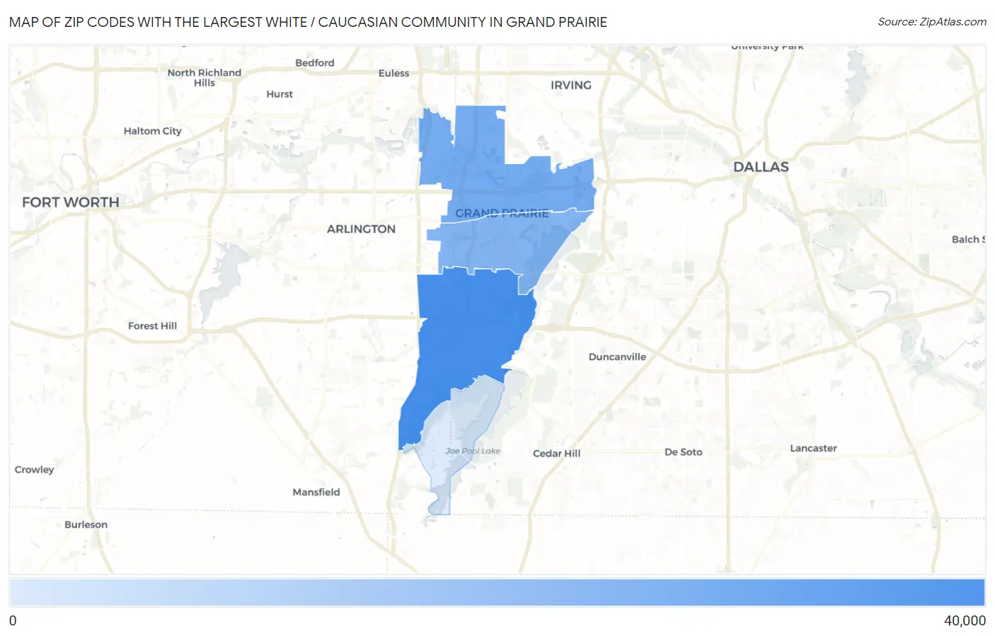 Zip Codes with the Largest White / Caucasian Community in Grand Prairie Map