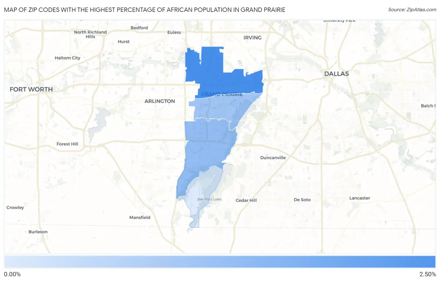 Zip Codes with the Highest Percentage of African Population in Grand Prairie Map