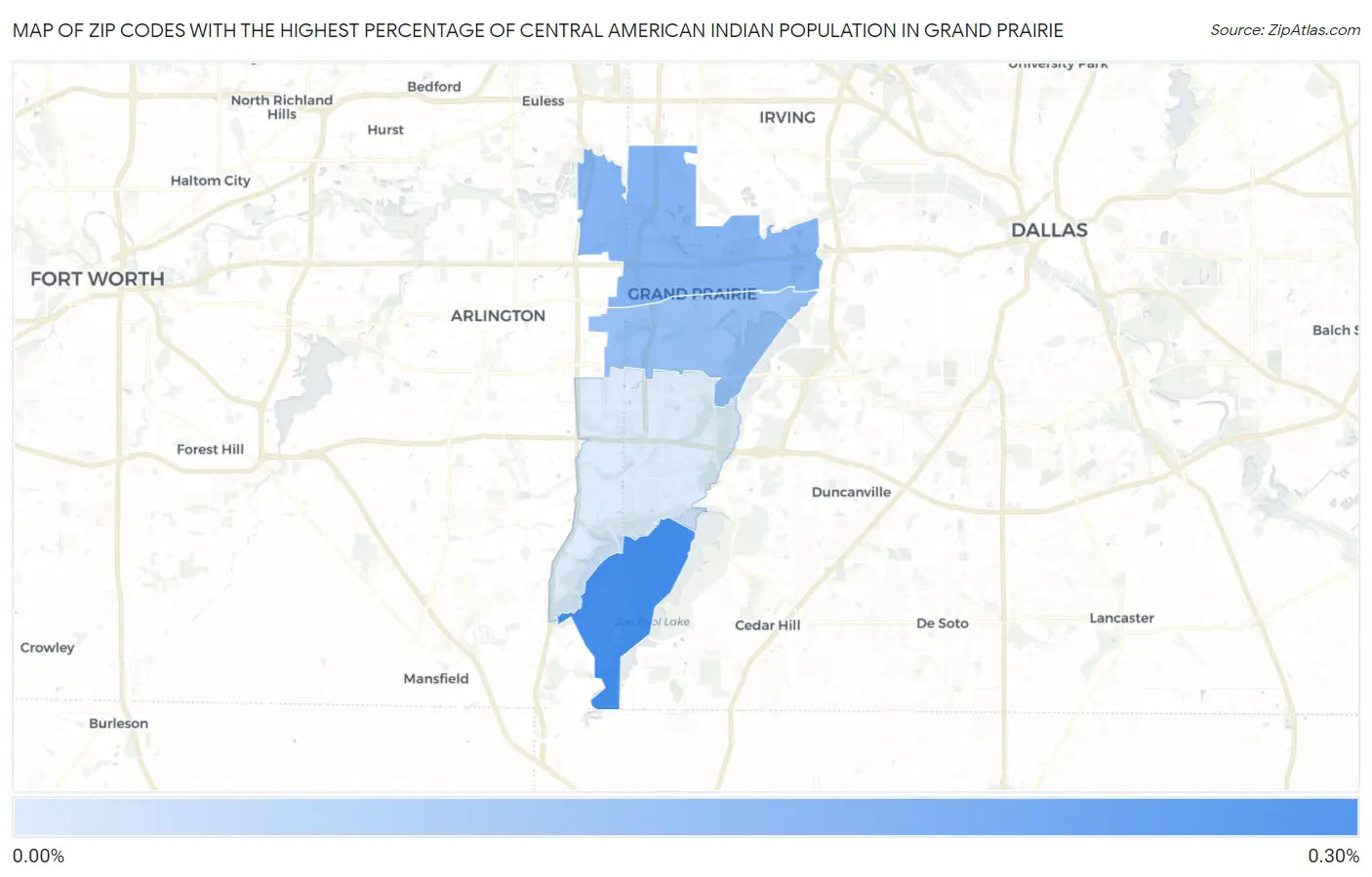 Zip Codes with the Highest Percentage of Central American Indian Population in Grand Prairie Map