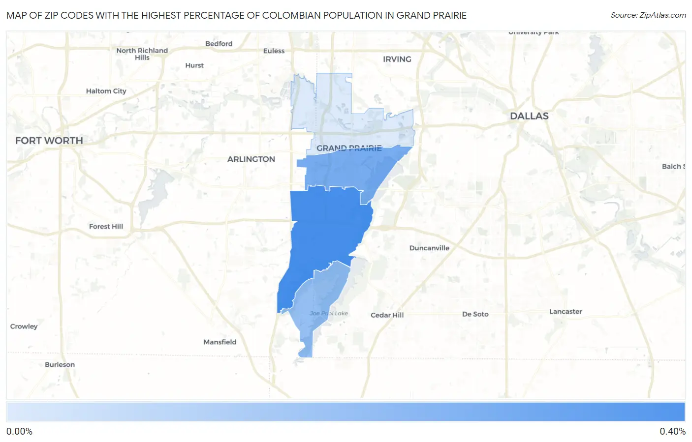 Zip Codes with the Highest Percentage of Colombian Population in Grand Prairie Map