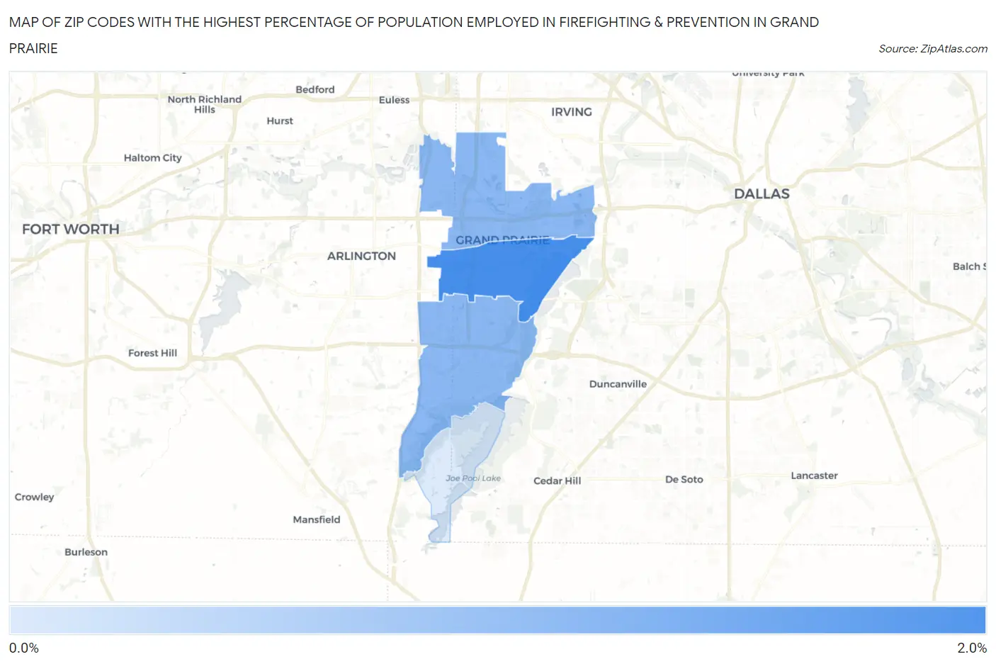 Zip Codes with the Highest Percentage of Population Employed in Firefighting & Prevention in Grand Prairie Map