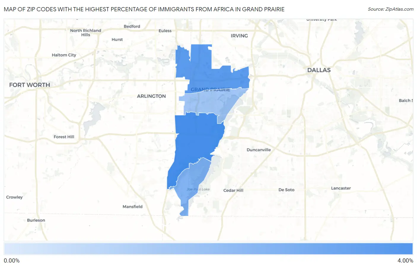 Zip Codes with the Highest Percentage of Immigrants from Africa in Grand Prairie Map