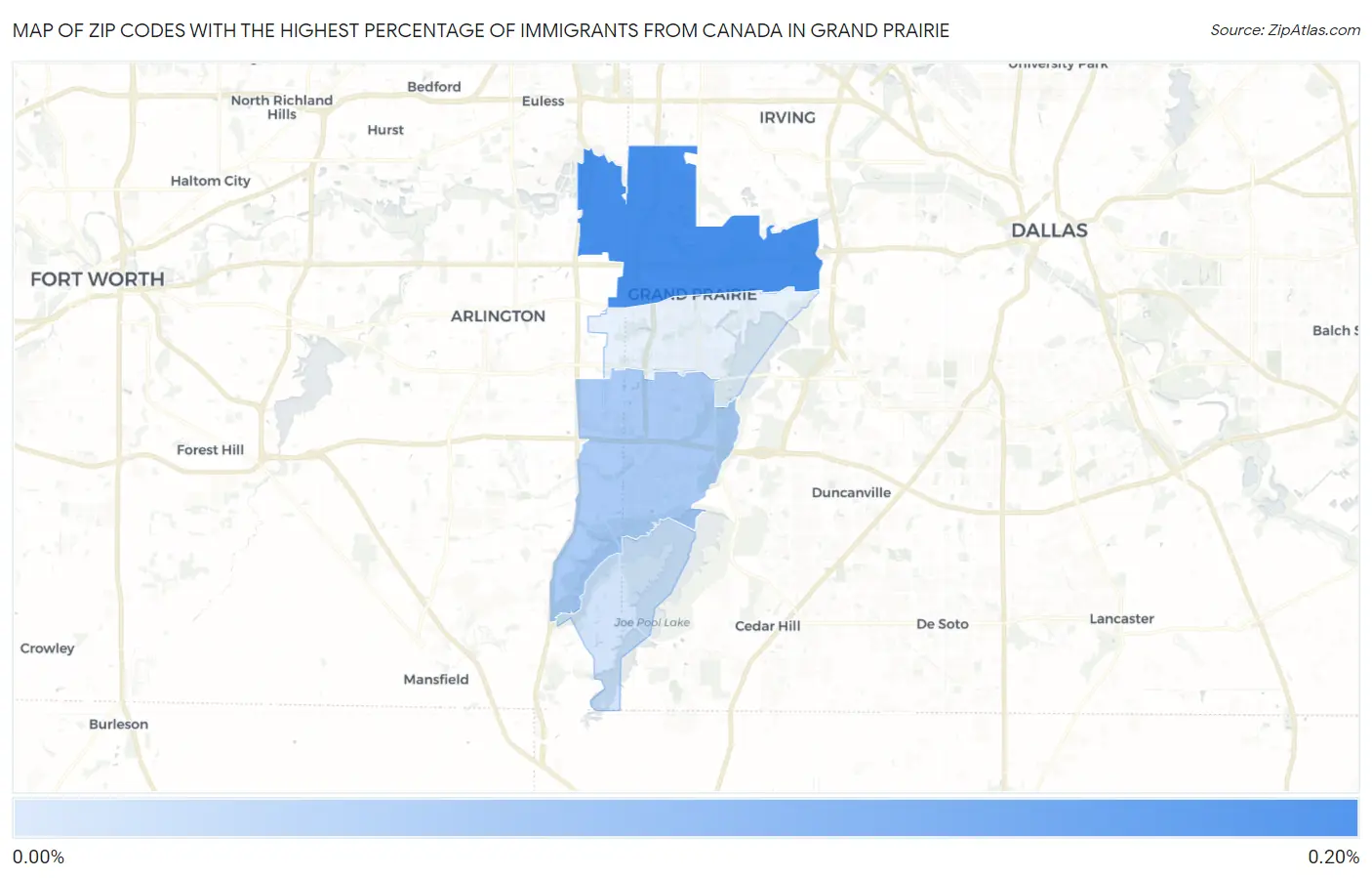 Zip Codes with the Highest Percentage of Immigrants from Canada in Grand Prairie Map
