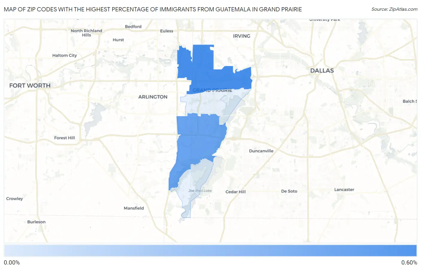 Zip Codes with the Highest Percentage of Immigrants from Guatemala in Grand Prairie Map