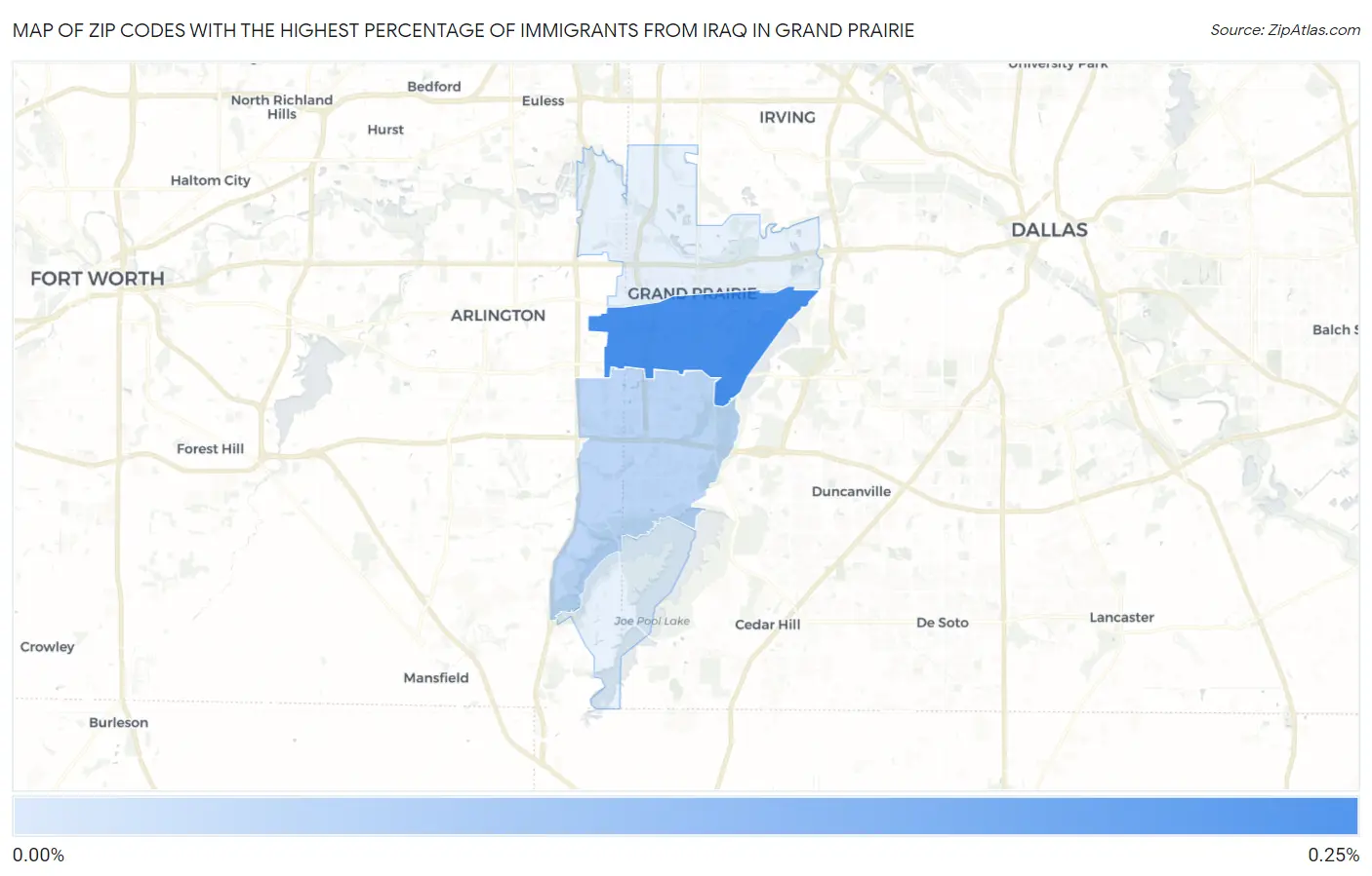 Zip Codes with the Highest Percentage of Immigrants from Iraq in Grand Prairie Map