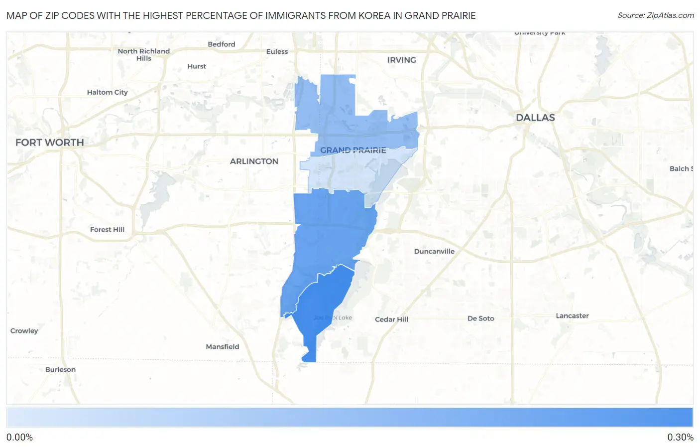 Zip Codes with the Highest Percentage of Immigrants from Korea in Grand Prairie Map