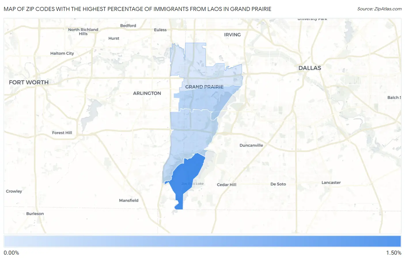 Zip Codes with the Highest Percentage of Immigrants from Laos in Grand Prairie Map