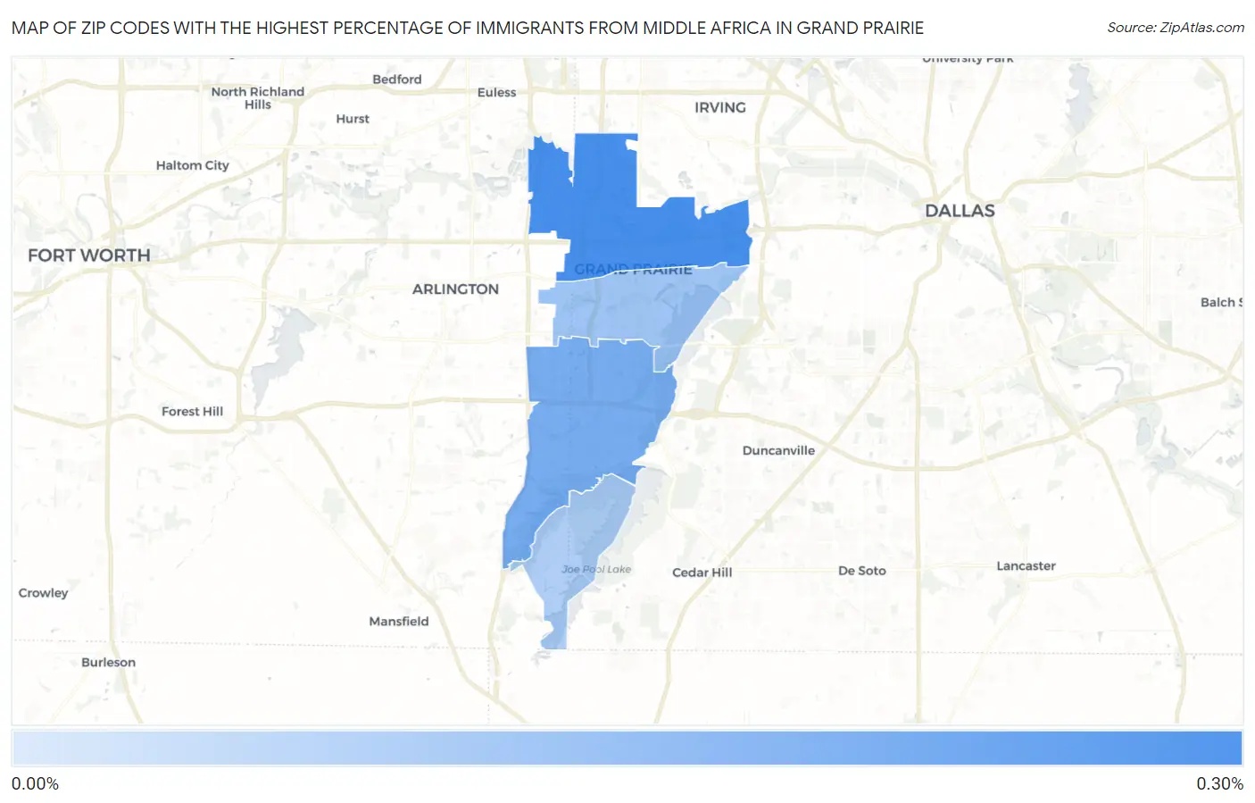 Zip Codes with the Highest Percentage of Immigrants from Middle Africa in Grand Prairie Map