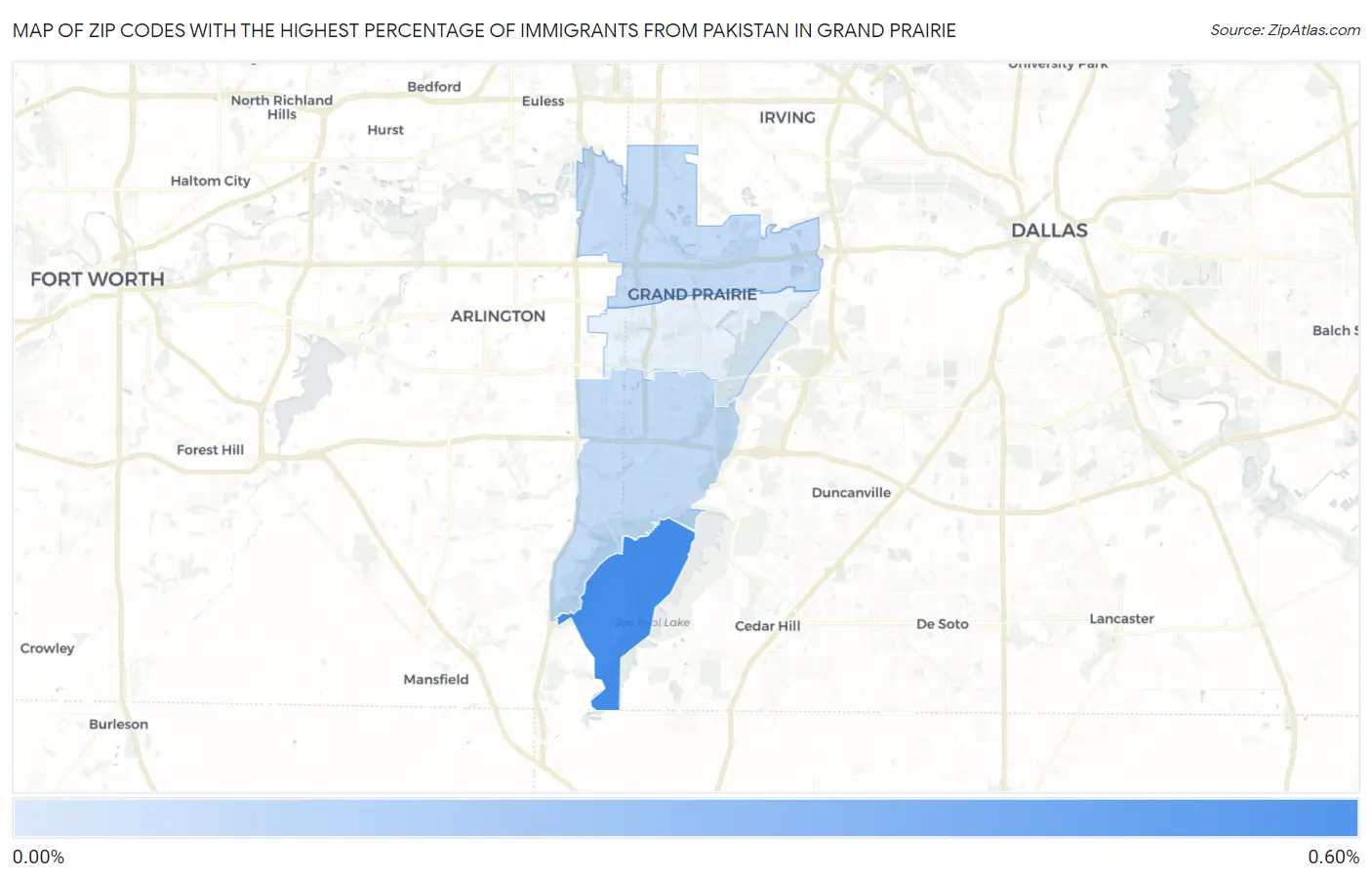 Zip Codes with the Highest Percentage of Immigrants from Pakistan in Grand Prairie Map