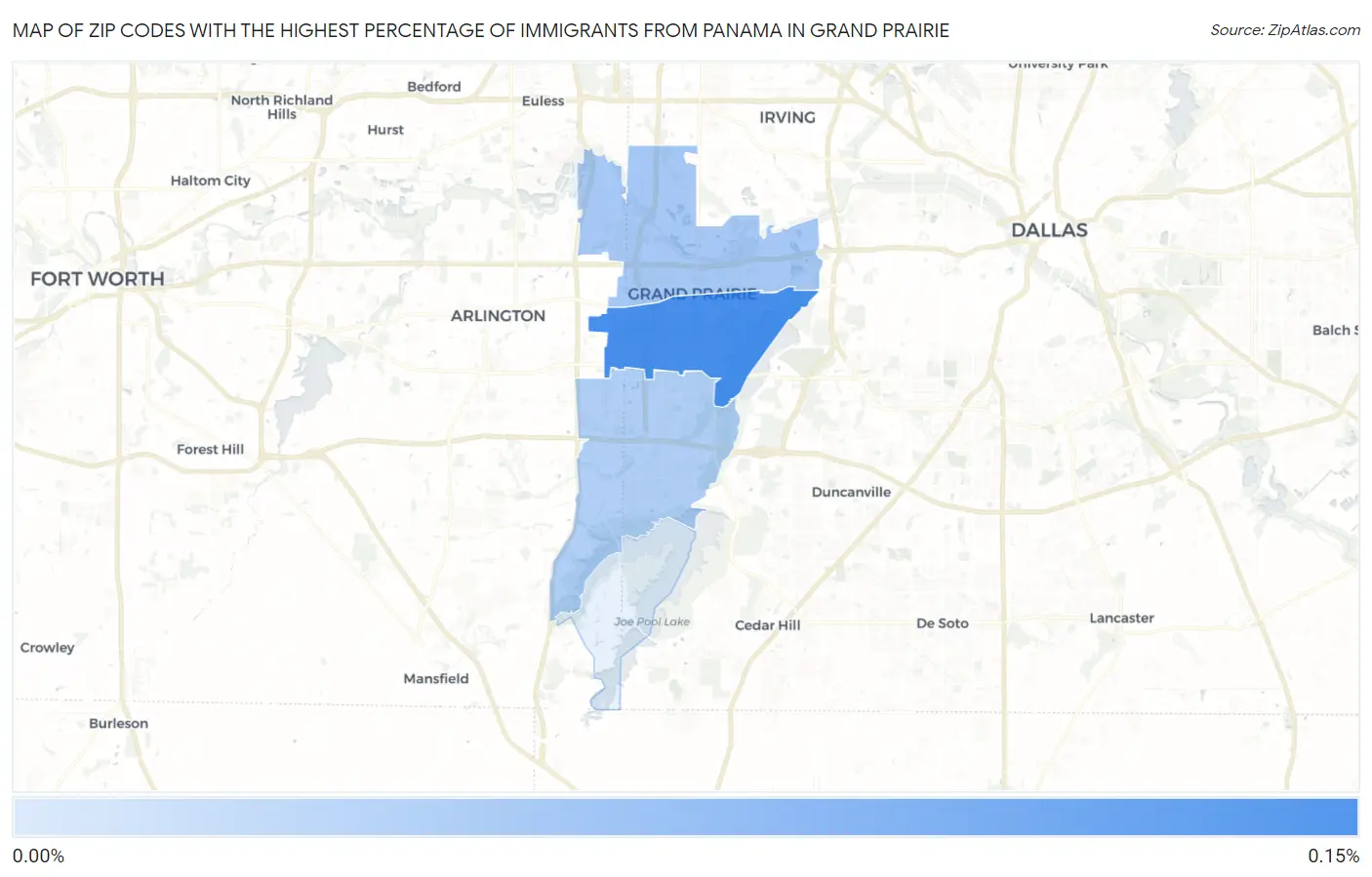 Zip Codes with the Highest Percentage of Immigrants from Panama in Grand Prairie Map